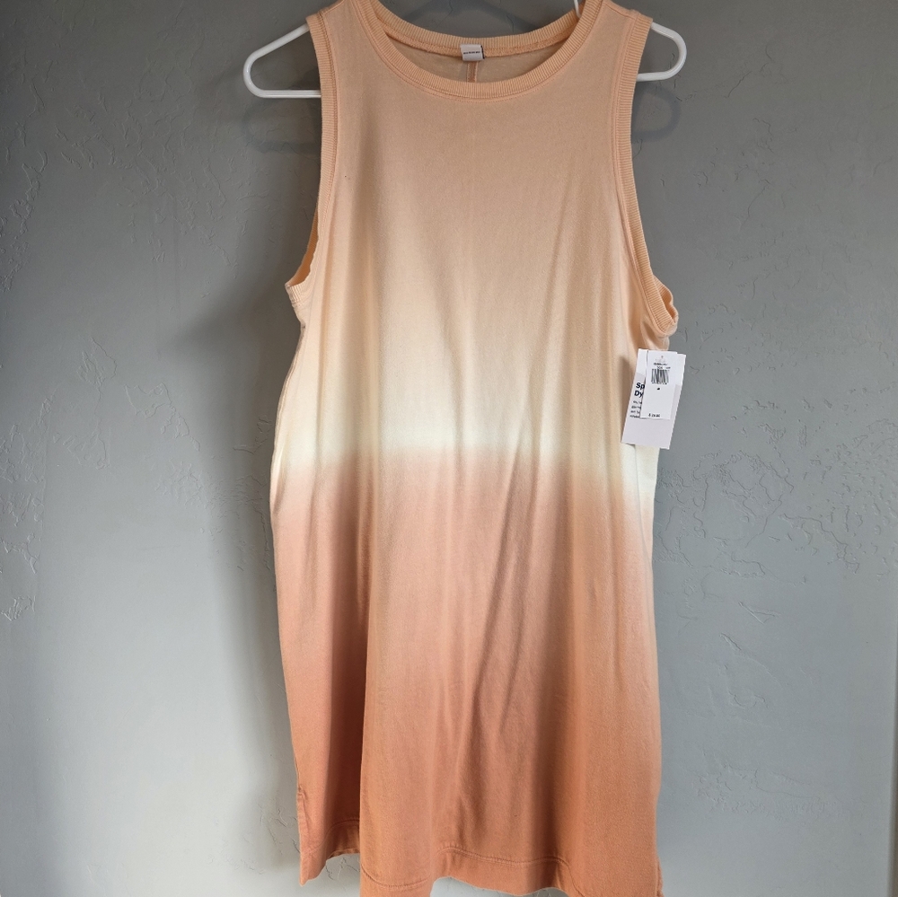 Gradient 100% Cotton Sleeveless T-shirt Dress - Ombre Peach And Cream, M